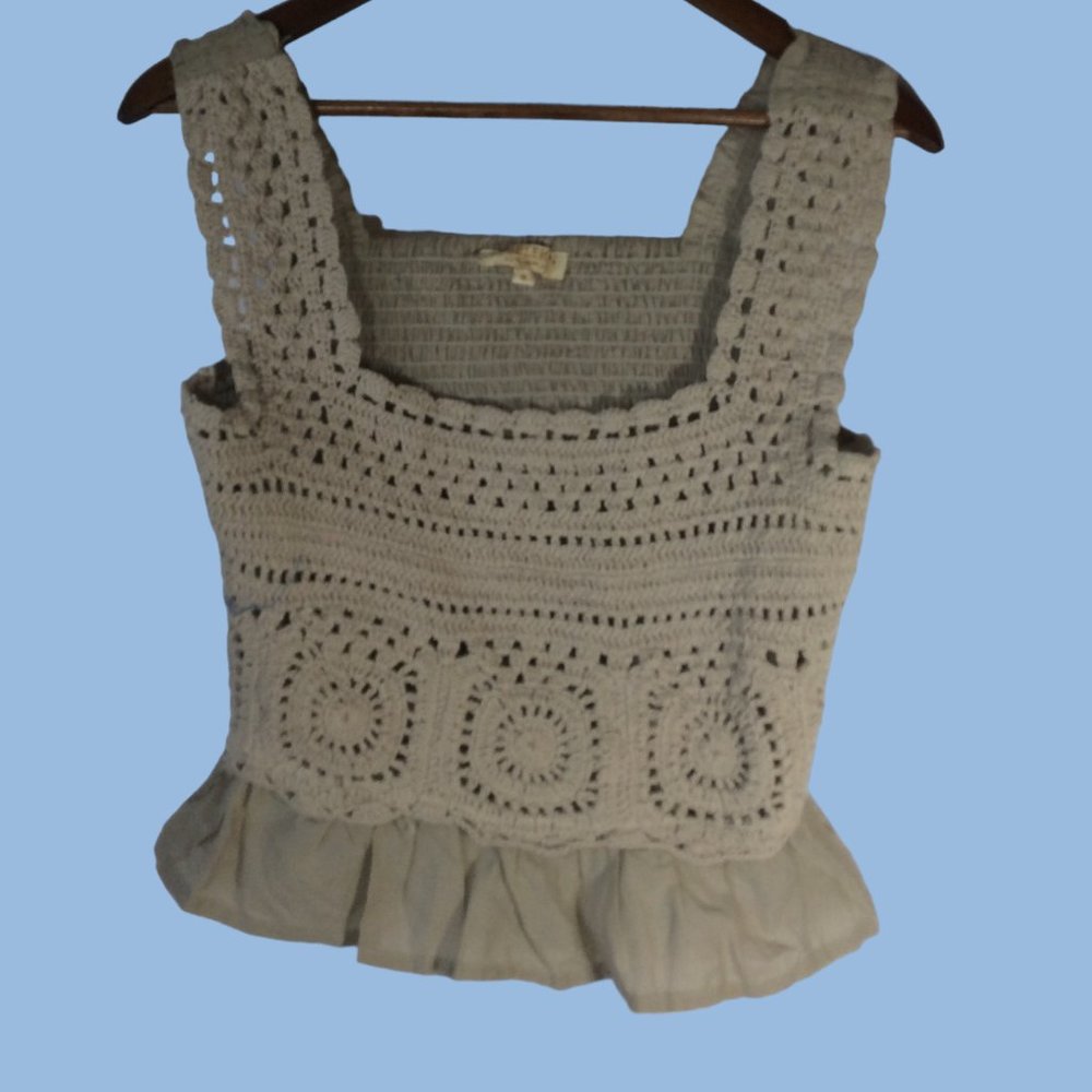 Rebellion Crop Top for Summer Crochet Tan Size M NWOT